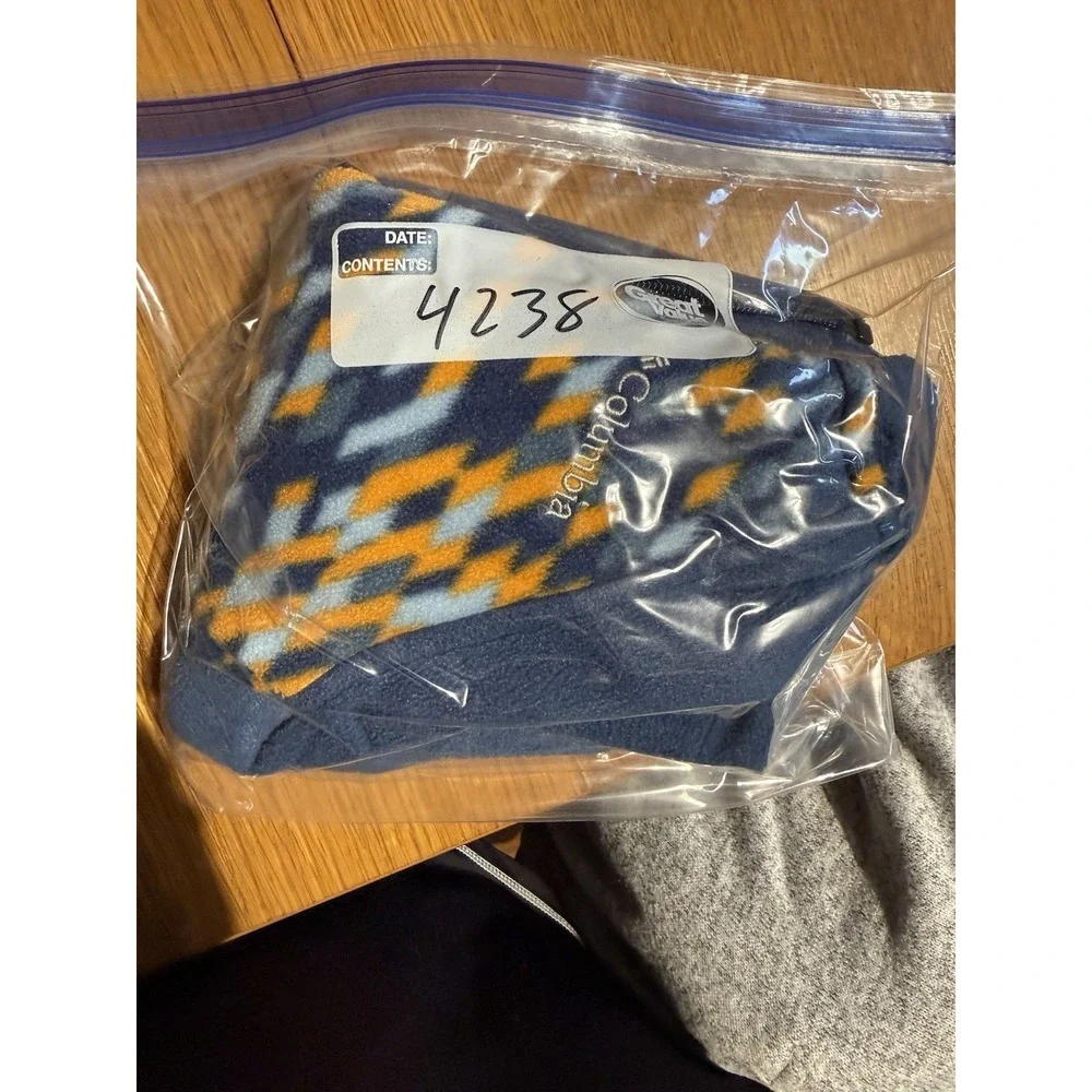 Columbia Toddler 3T Hooded Fleece Jacket Blue Orange Geometric Full Zip Pockets